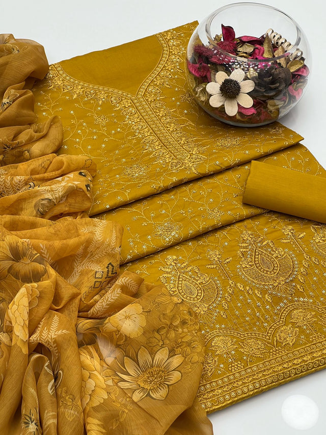 Handwork Zari Beads & Gotta Work On Khaddi Net KS0523176