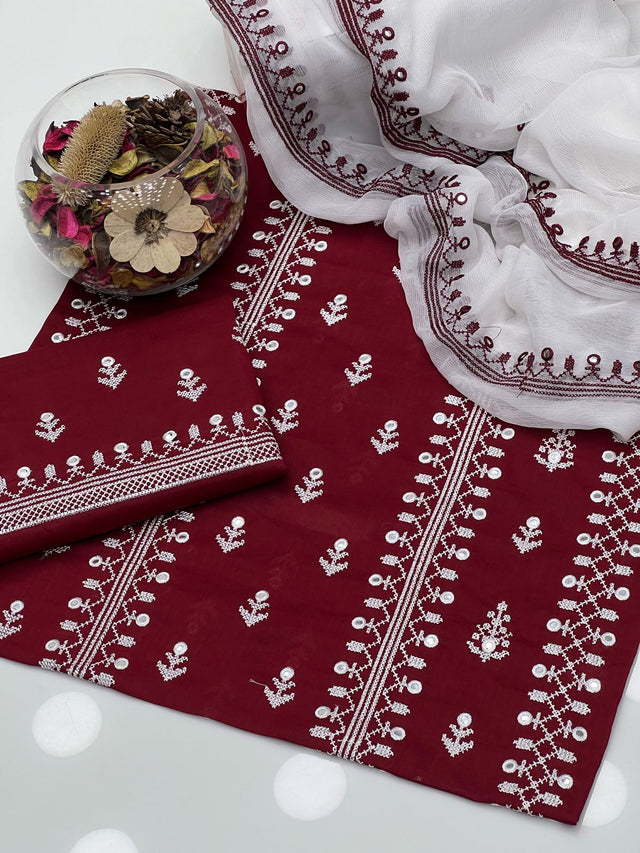 Soft Cotton Lawn Cross-Stitch Embroidery With Pani Work KS0424208