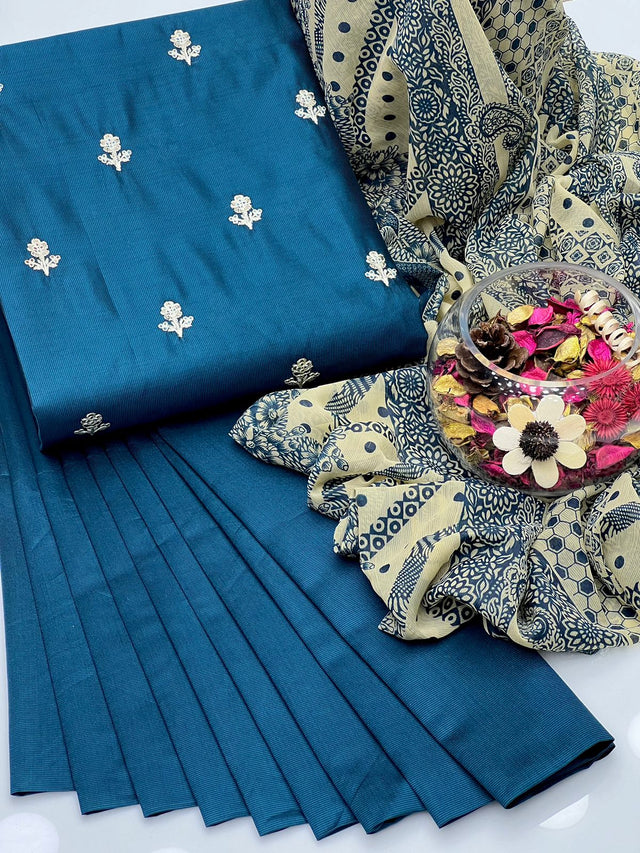 Shamoze Silk Rang Jaa Style With Mirror & Pearls Work Stitched KS1123485