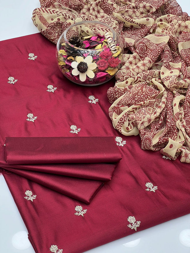 Shamoze Silk Rang Jaa Style With Mirror & Pearls Work Stitched KS1123485