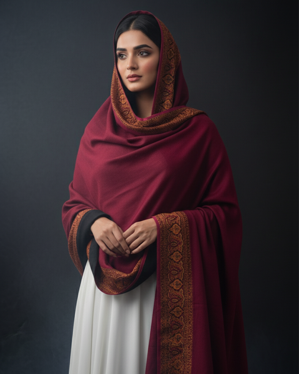 Pashmina Wool With Jamawar Moonlight Border Shawl KS1025485