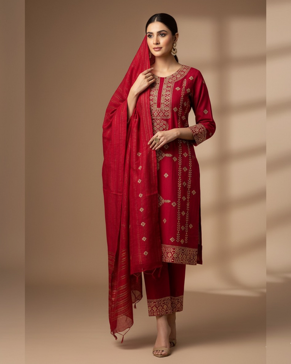 Bana Dora Dhanak Fabric Gala Border Shirt With Bana Dora Dhanak Fabric 3pcs Dress KS1025463
