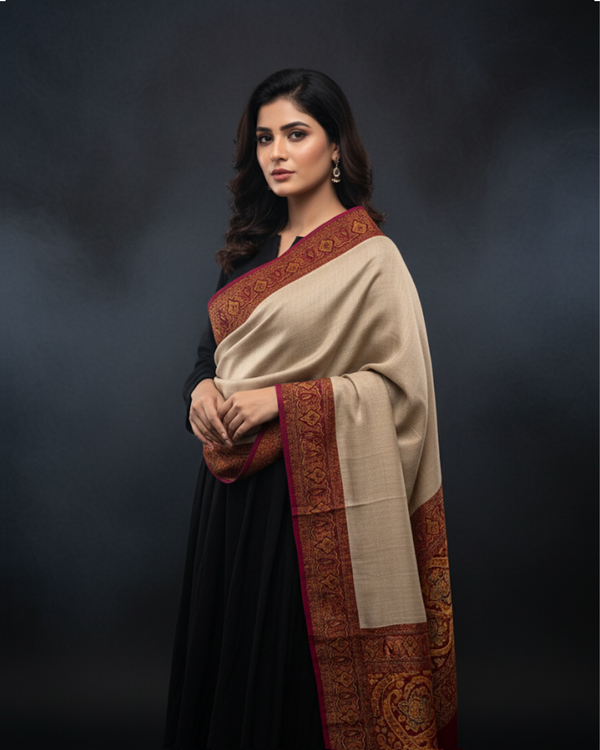 Pashmina Wool With Jamawar Moonlight Border Shawl KS1025482