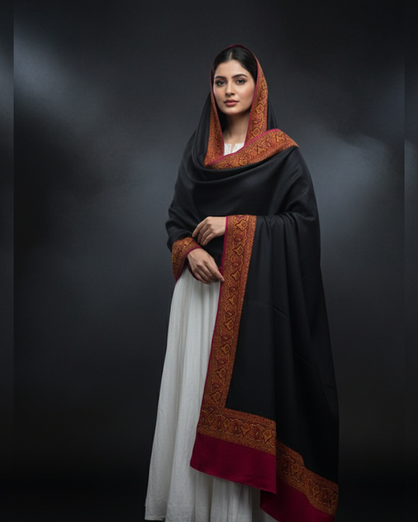 Pashmina Wool With Jamawar Moonlight Border Shawl KS1025483