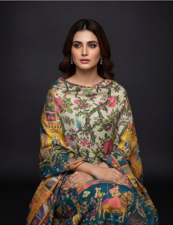 Pure Pashmina Wool Anarkali Style Jaal With Border Style Digital Print Shawl KS0925456