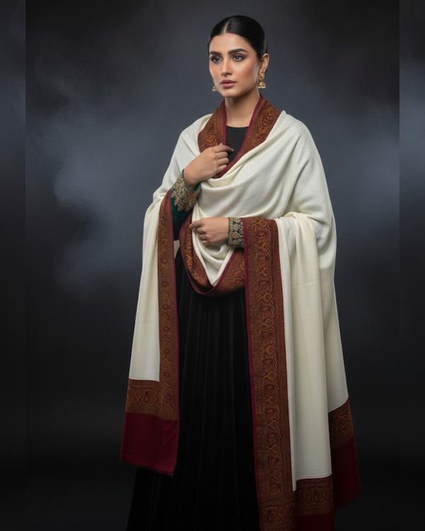 Pashmina Wool With Jamawar Moonlight Border Shawl KS1025488