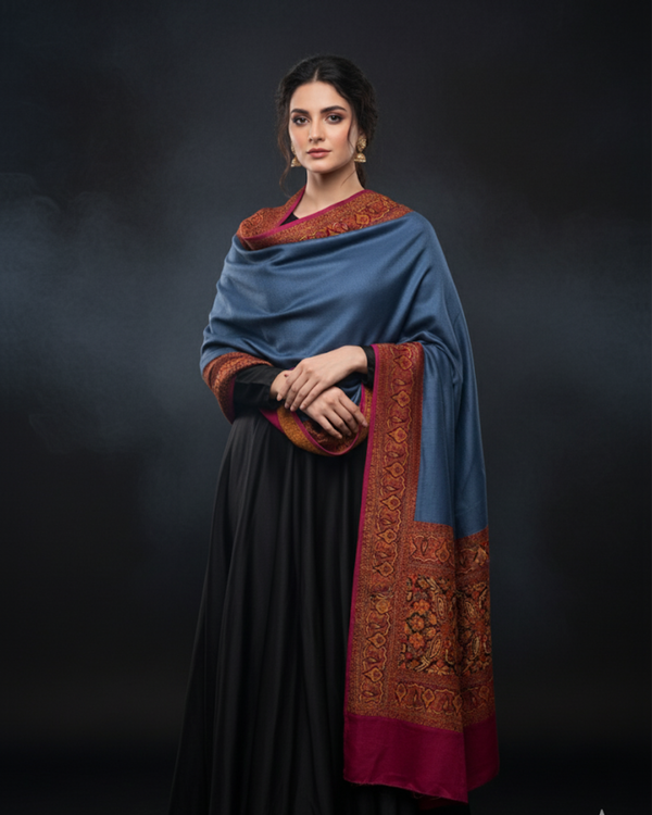 Pashmina Wool With Jamawar Moonlight Border Shawl KS1025487
