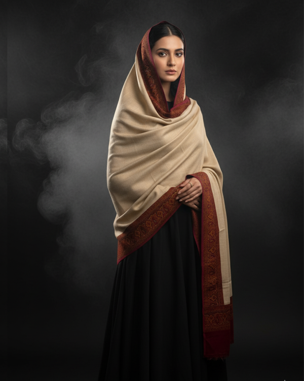 Pashmina Wool With Jamawar Moonlight Border Shawl KS1025486