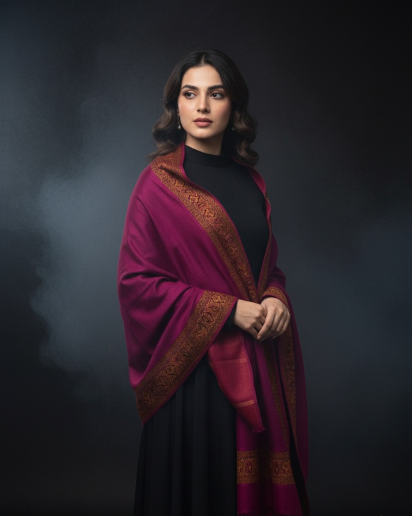 Pashmina Wool With Jamawar Moonlight Border Shawl KS1025490