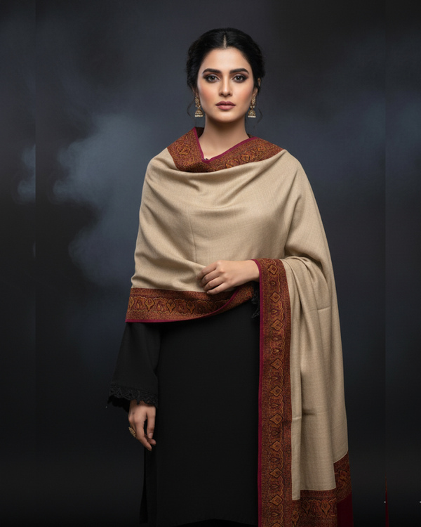 Pashmina Wool With Jamawar Moonlight Border Shawl KS1025491