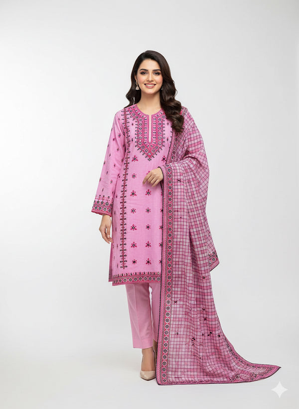 Soft Cotton Khaddar Embroidery With 9MM Gala Border Work 3 Pcs Dress KS0925451