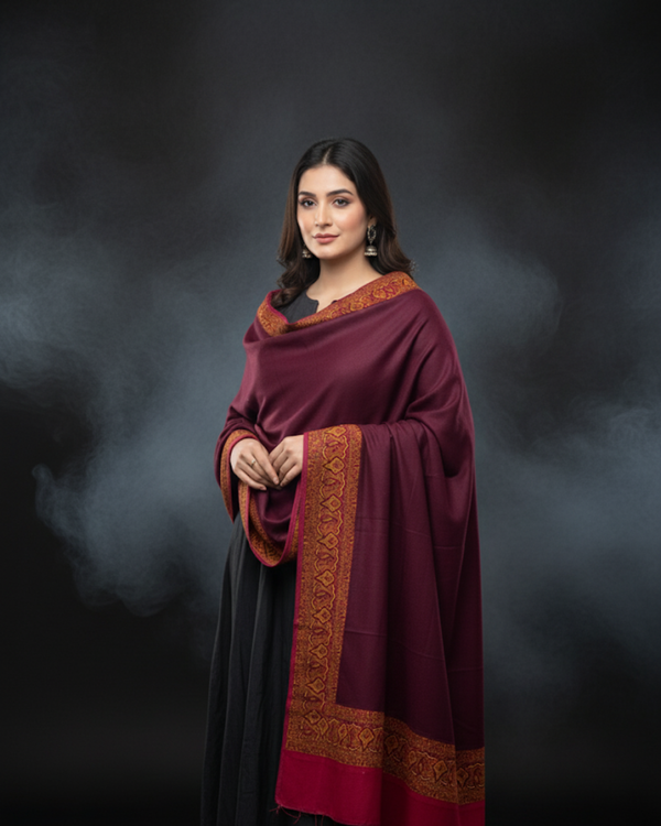 Pashmina Wool With Jamawar Moonlight Border Shawl KS1025479