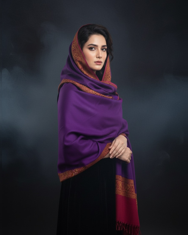 Pashmina Wool With Jamawar Moonlight Border Shawl KS1025484
