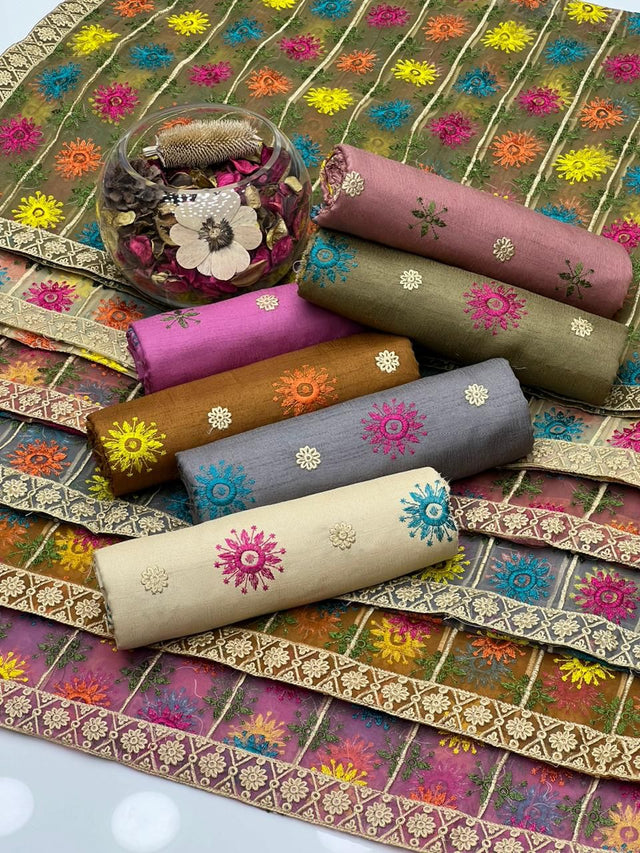 Raw Silk Multi Colour Embroidery Full Jaal KS0124029