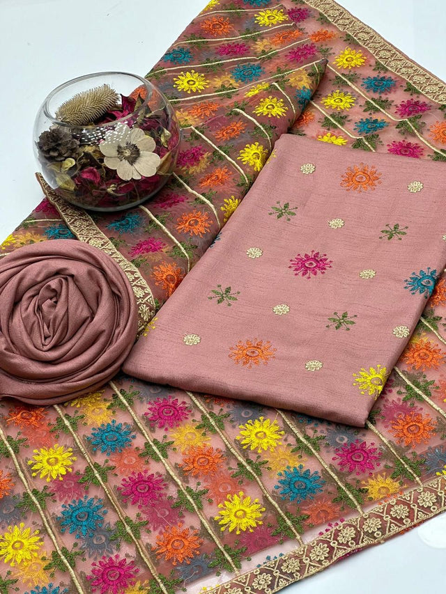 Raw Silk Multi Colour Embroidery Full Jaal KS0124029