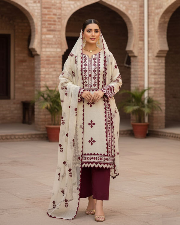 Net Khaddi Applick With Pakka Embroidery Work 3 Pcs Dress KS1025496