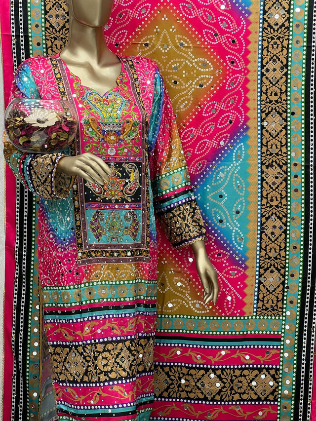 Shamoze Silk Rang Jaa Style With Mirror &amp; Pearls Work Stitched  KS0324146