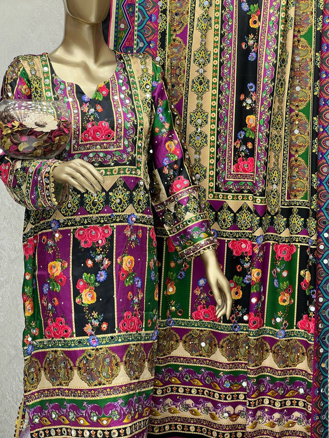 Shamoze Silk Rang Jaa Style With Mirror &amp; Pearls Work Stitched  KS0324146