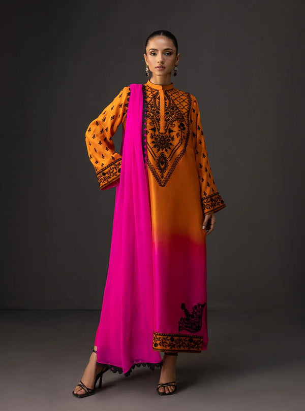 Shamoze Silk Gala Border & Simple 2 Tone Tye N Dye KS01325149E
