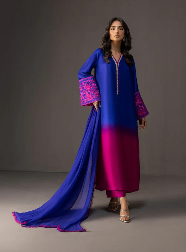 Shamoze Silk Gala Border & Simple 2 Tone Tye N Dye KS01325149F