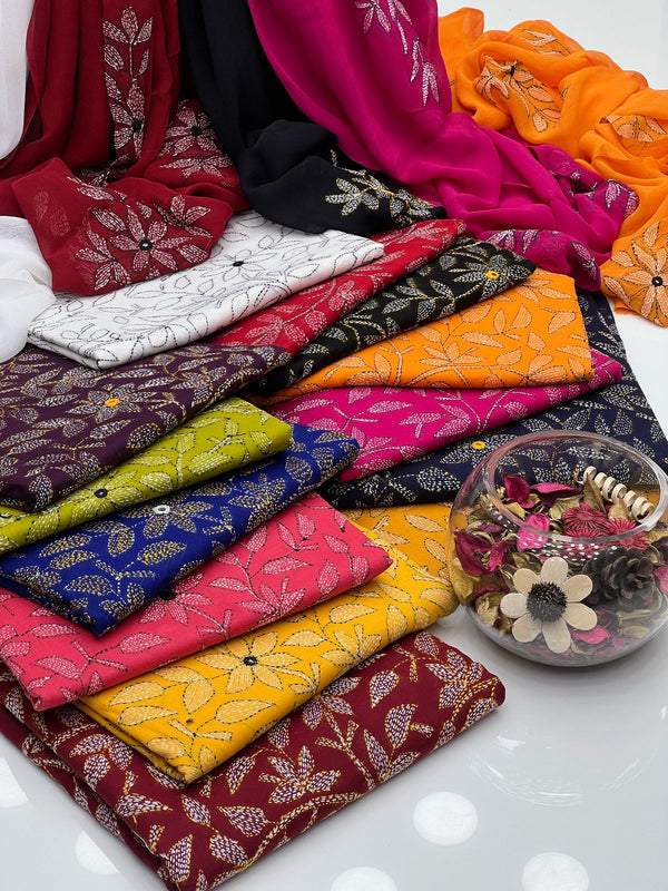 Lawn Handamde Indian  Kacha Tanka Mirror Work 3 Pcs Dress KS0325166
