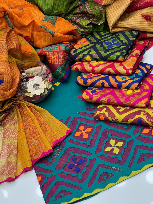 Cambric Cotton Handmade Indian Arkandi Applick Work KS0424198