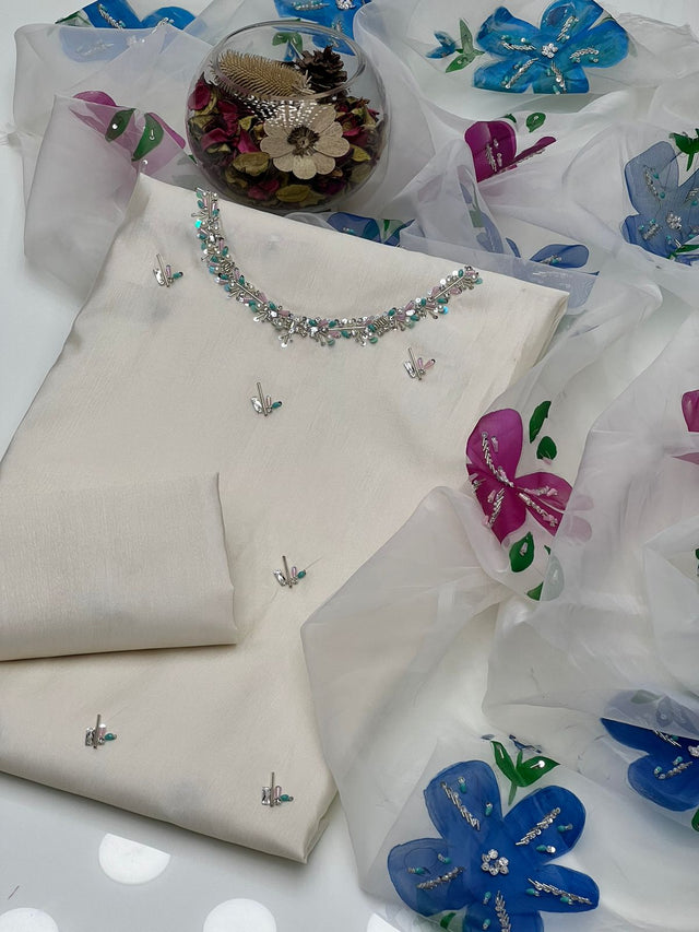 Raw Silk Handwork Zari Beads Work KS0424222
