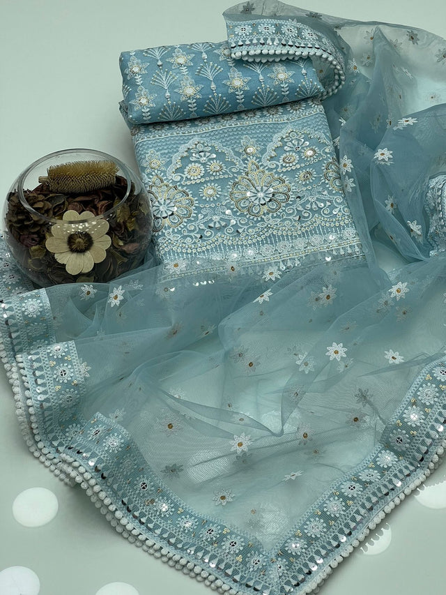 Indian Chikankari Bareeze Embroidery Khaadi Cotton KS0623231