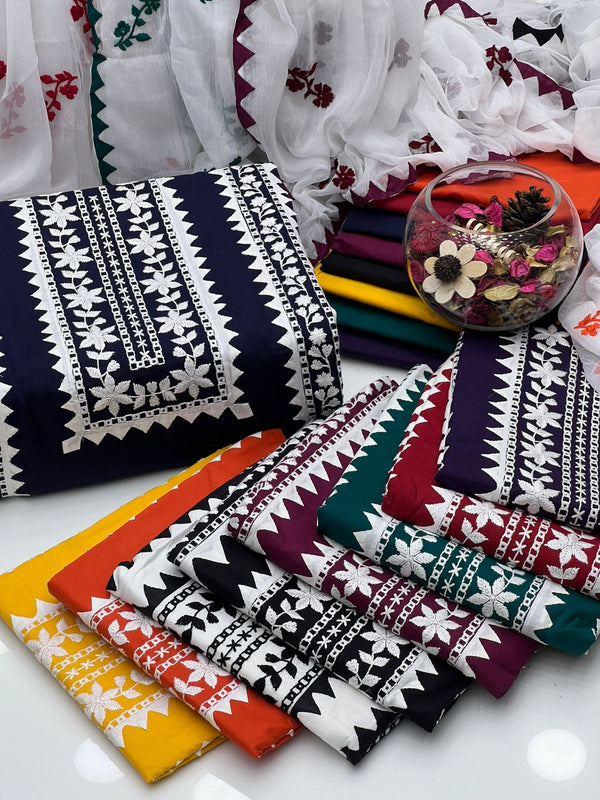 Soft Cotton Applick With Pakka Embroidery Work 3Pcs Dress KS0525236