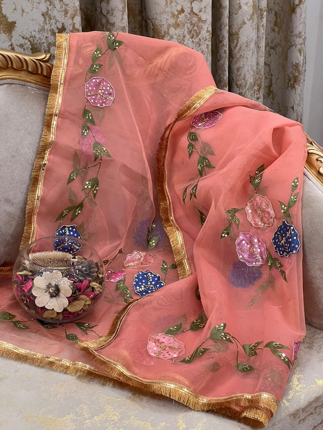 Organza Hand Paint & Sequence With Naqshi Detailing Handwork KS0524240