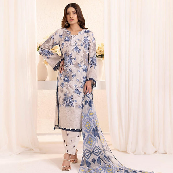 Monar Swiss Lawn Jall Embroidery Chiken Border Flower Print 3 Pcs Dress KS0525245