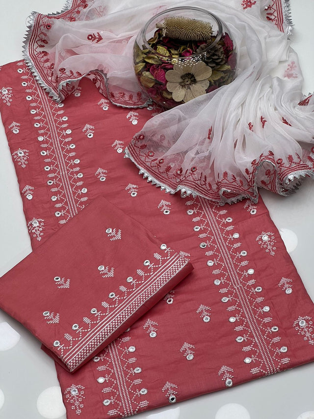 Soft Cotton Lawn Cross-Stitch Embroidery With Pani Work KS0524247