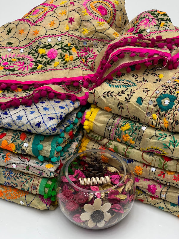 Cotton Silk Pholkari Multi Embroidery Heavy Full Jaal Only Dupatta KS0525248
