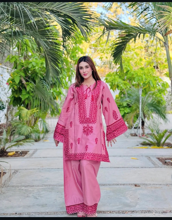 Soft Cotton Embroided Gala Border Sequence Work 3Pcs Dress KS0525266