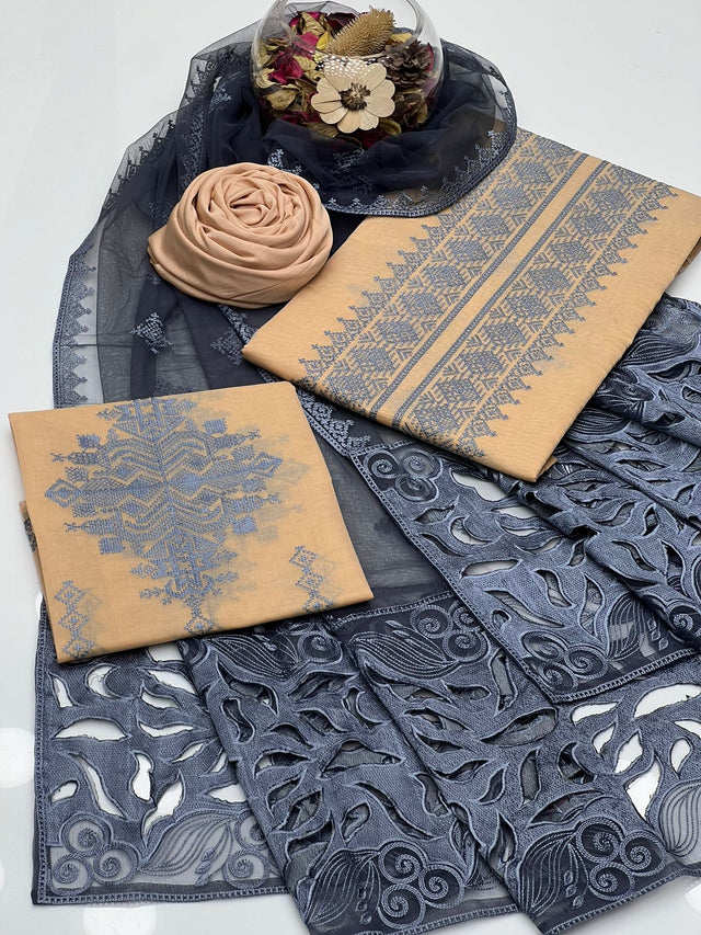 Fancy Cotton Masoori Cross-Stitch Front,Back & Sleeves Embroided KS0524272