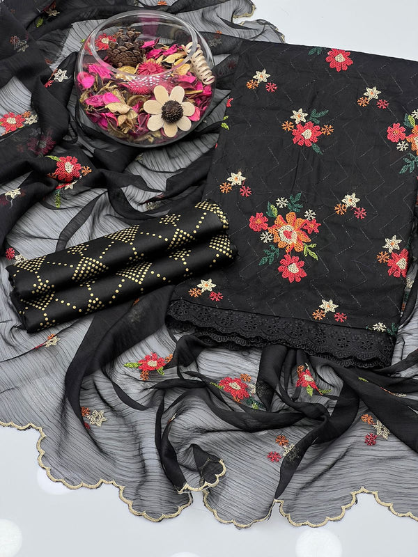 Soft Cotton Multi Cross-Stitch zigzag Scrolling Embroidery 3Pcs Dress KS0625312