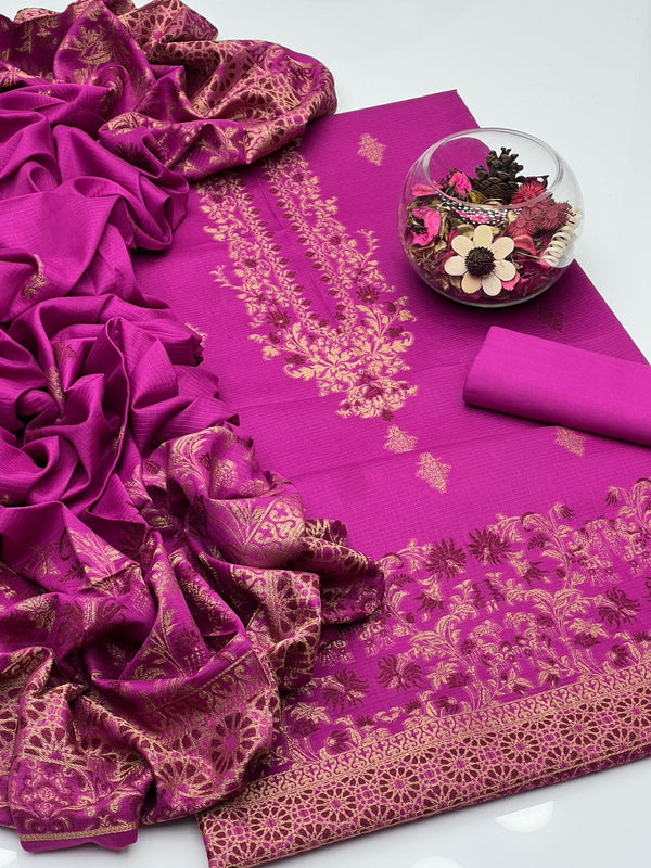 Doria Lawn With Jaquard Banarsi Gala Bodr Style 3 Pcs Dress 0725325
