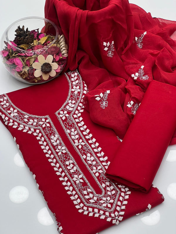 Lawn Handmade Applick Patti With Aari Embroidery Beats Work 3Pcs Dress KS0725328