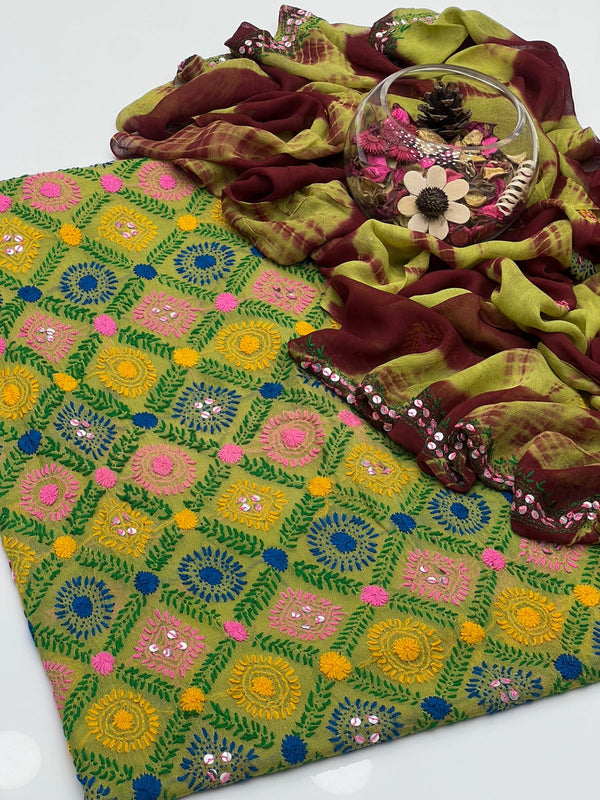 Chiffon Multi Pholkari Embroidery 2Pcs Dress KS0725355