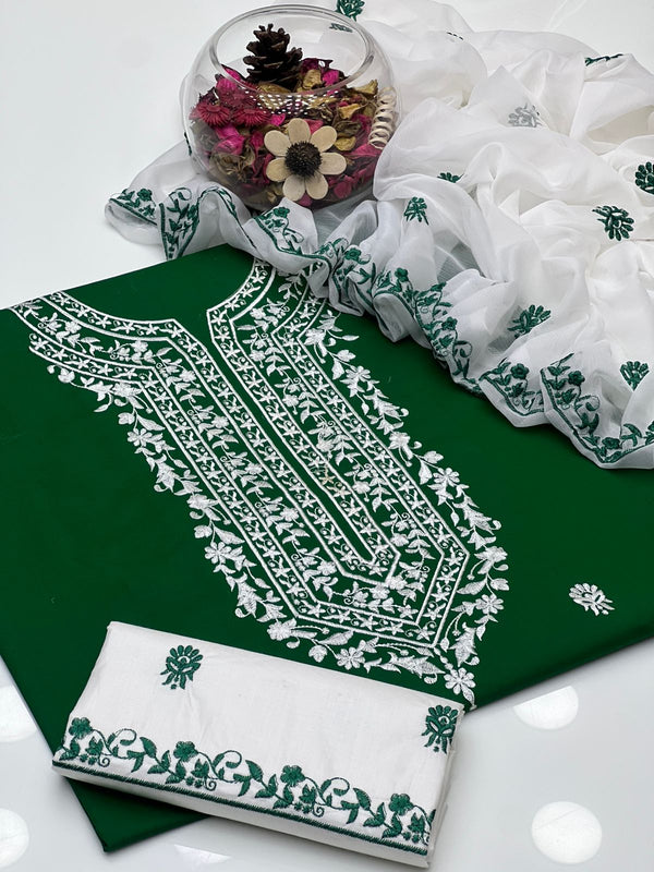 Soft Cotton Embroided Gala Border 3Pcs Dress KS0825357