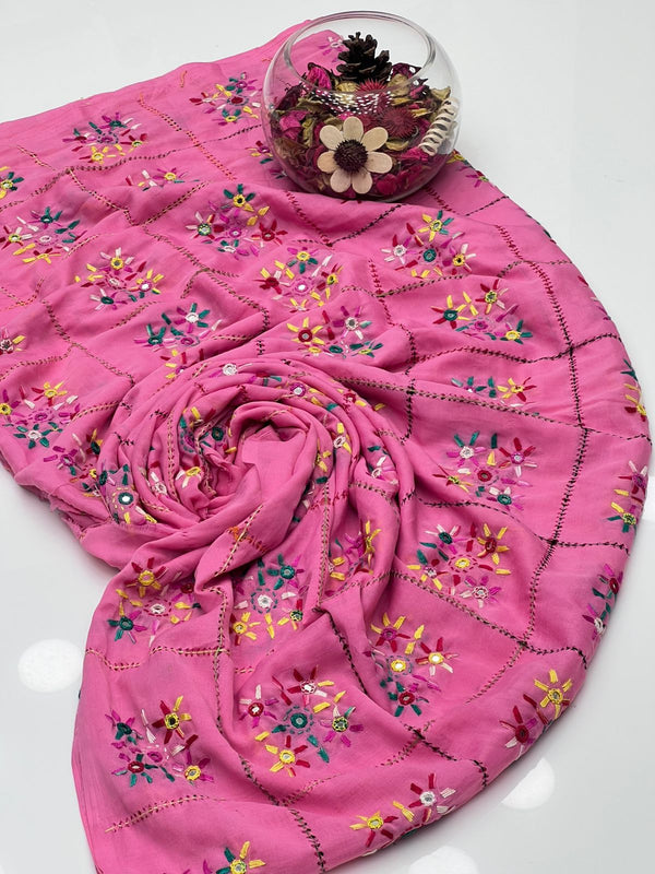 Swiss Lawn Terdesitionl Handmade Paka Mirror Work Full Jall Chadar KS0825366