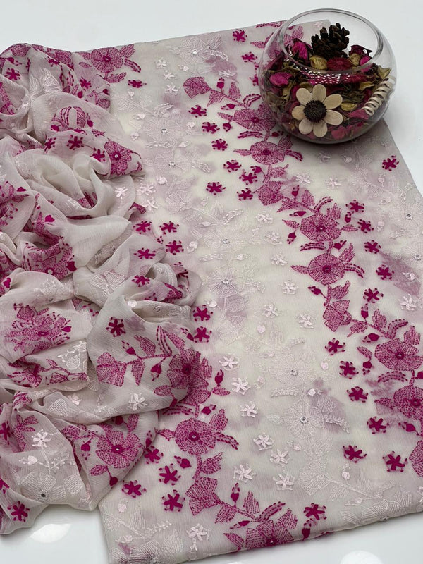 Pure Bhamber Chiffon Kacha Tanka With Sheesha Work 2 Pcs Dress KS0825379