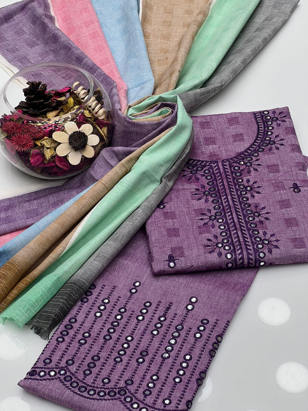 Soft Khaddar Self Print Plastic Mirror Embroided Gala Border 3Pcs Dress KS0825380