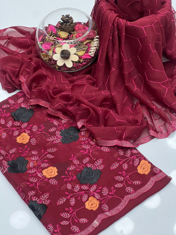 Pk Chiffon Fancy Embroidery Work Ful Jal Allover Front  Embroidery Border 2 Pc Dress KS0825385