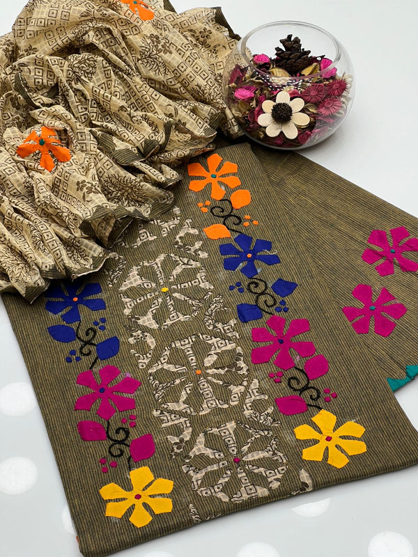 Soft Cotton Khaddar Multi Applick Work 3 Pcs Dress KS0825399