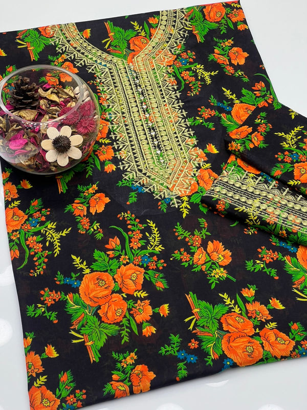 Light Weight Marina Floral Print Neck Tilla & Mirror Work 2Pcs Dress KS0925402