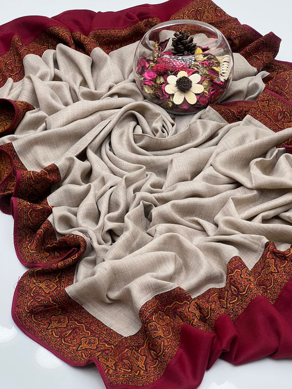 Pashmina Wool With Jamawar Moonlight Border Shawl KS0925415