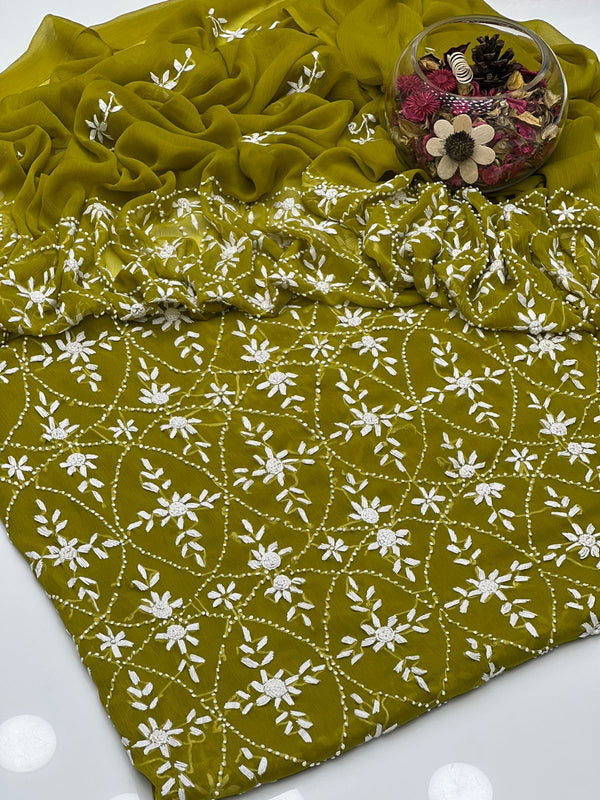 Bhamber Chiffon Pakka Burr Work Full Jaal 2 Pcs Dress KS0925425
