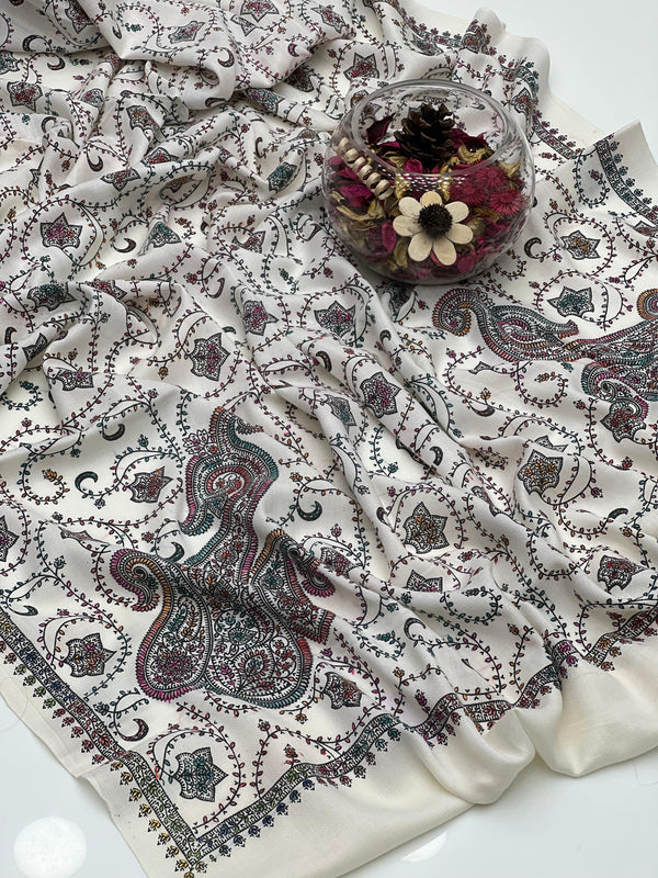 Pure Pashmina 2 Tone Kashmeri Tankaa With Hand Paint Full Jaal Shawl KS0925427