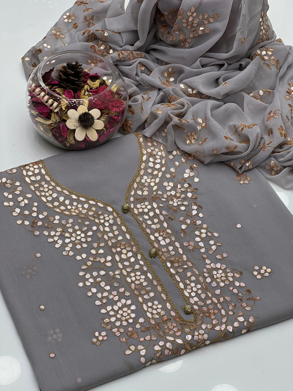 Pure Bhamber Chiffon Pasting Gotta Gala Border With Aari Embroidery 2 Pcs Dress KS0925428